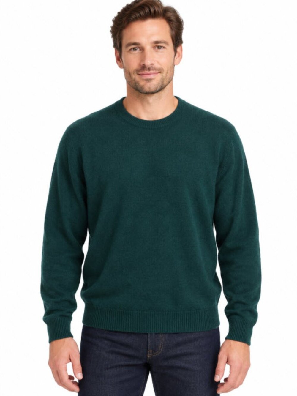 Faconnable 100% Cashmere Forest Green Crewneck Sweater Scotland 44